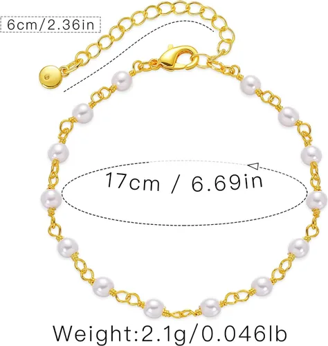 Vista 24 de Delicadas pulseras de oro para mujer, chapado en oro 18, ajustable, mal de ojo, mariposa, cuentas, perla, corazón, turquesa, hecha a mano para mujer