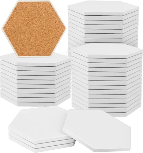 Vista 14 de 30 Pieces 3.75 Inch Hexagon Blank Ceramic Coasters, Unglazed Ceramic Tiles Coasters, Ceramic Tiles with Cork Backing Pads for Painting, DIY Crafts