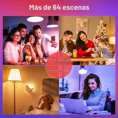 Vista 6 de OREiN Matter - Bombilla inteligente, bombillas A19 RGBTW que cambian de color, paquete de 2 Work with Alexa/Apple Home/Google