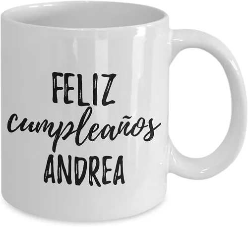 Vista 2 de Feliz Cumpleanos Andrea - Taza de café con nombre personalizado, 11 onzas
