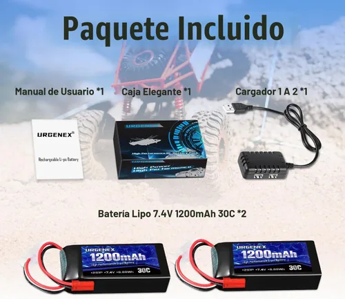 Vista 7 de Batería Lipo de 7.4 V con enchufe JST 2S 30C (60 C) batería de litio recargable de 1200 mAh compatible con UDIRC Cheewing y la mayoría de coches RC
