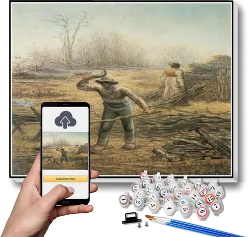 Vista 10 de Kits de pintura por números para adultos y niños, pintura de otoño por Jean-Francois Millet Arts Craft para decoración de pared del hogar