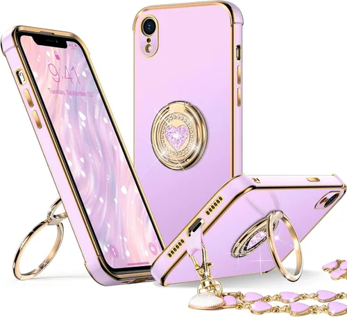 Vista 22 de XYZ para Funda de iPhone Xs Max con Soporte, Funda de Teléfono con Doble Soporte de Anillo, Funda de Amor-Corazón Linda de Lujo con Brillantina
