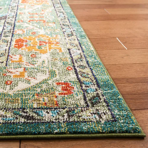 Vista 6 de Safavieh Tapete decorativo de 2 pies 2 pulgadas x 4 pies de la colección Monaco, verde y celeste, diseño desgastado de medallón, no desprende