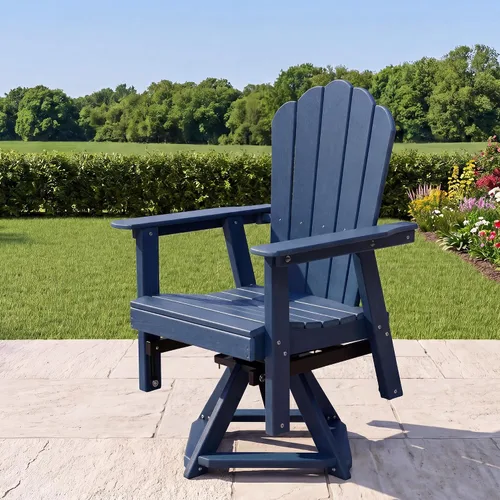Vista 10 de Outdoor Glider Chair, 360° Swivel HDPE Adirondack Rocker Lounge Chair, Gray Gris