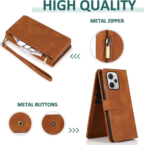 Vista 4 de Compatible con Xiaomi Redmi Note 12 Pro Plus/Pro+ 5G Wallet Case Protector de pantalla y cremallera Funda de cuero retro con tapa para tarjetero
