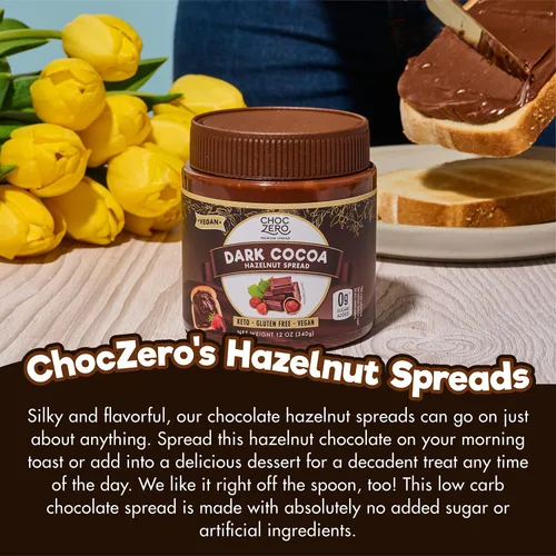 Vista 4 de ChocZero Crema de chocolate amargo con avellana sin azúcar, vegano, tarro de 12 onzas Sin alcoholes de azúcar, keto, bajo en carbohidratos, alto