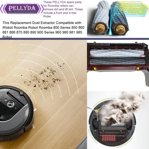 Vista 6 de Cepillos de rodillos de goma,Piezas de repuesto para irobot Roomba serie 800 y 900, aspiradora Roomba 800 850 860 861 866 870 880 890 900 980