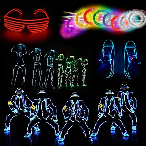 Vista 9 de Lychee cables de Neon brillante intermitente electroluminiscente con/batería para fiestas, decoración de Halloween