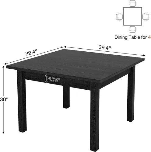 Vista 7 de Tribesigns Mesa de comedor de madera, mesa de cocina moderna para comedor, sala de estar, 2-4 personas, mesa de comedor cuadrada con patas