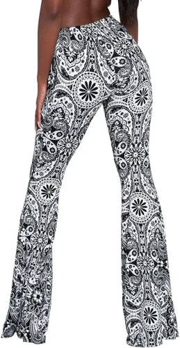 Vista 3 de Herose - Pantalones acampanados para mujer tiro alto estilo bohemio largos hasta el suelo tallas S a 2XL