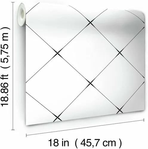Vista 8 de RoomMates RMK12035RL Papel tapiz geométrico de azulejos de diamante blanco y negro