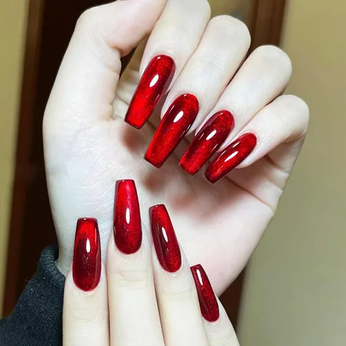 Vista 24 de Uñas postizas a presión largas, con brillo azul y diseño, acabado acrílico brillante, de cobertura completa, uñas postizas reutilizables para l002