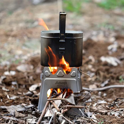 Vista 7 de Estufa de leña de titanio ultraligera para acampar al aire libre, estufa de alcohol multicombustible, estufa de barbacoa WS009ST-Ti