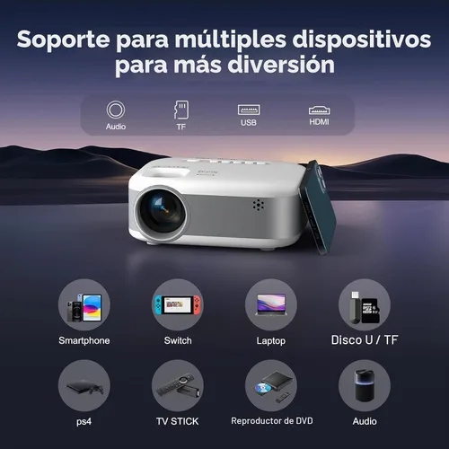 Vista 6 de [Usado] PANSEBA Mini proyector, proyector HD 1080P actualizado 2025, proyector portátil con Bluetooth, proyector de películas compatible