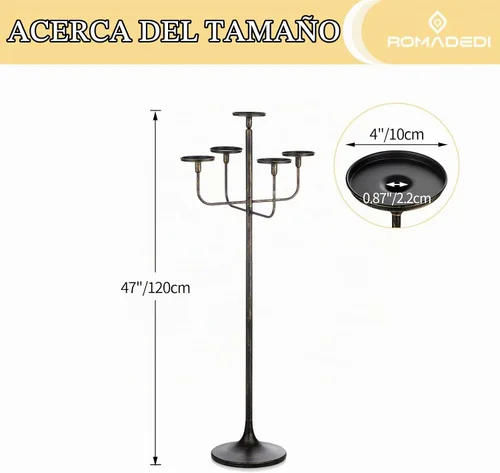 Vista 5 de Romadedi Portavelas de piso negro - Candelabro de 47
