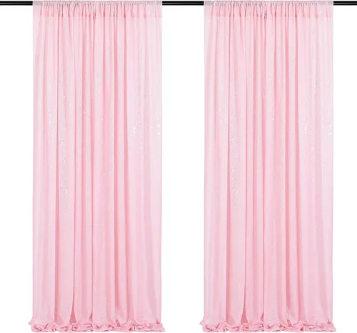 Vista 64 de Cortinas de fondo de lentejuelas con purpurina azul bebé, 2 piezas de 2 x 8 pies, telón de fondo de fiesta de baby shower para niños, hermosas