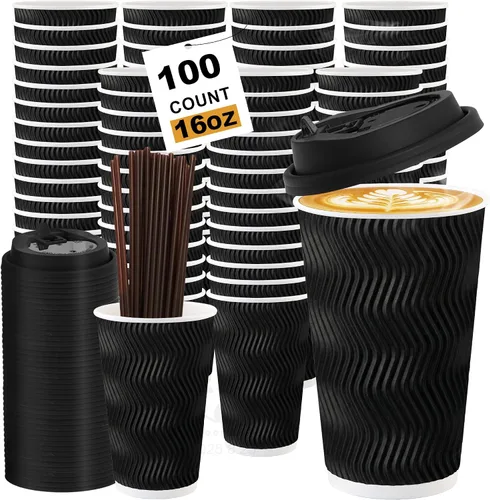 Vista 51 de Paquete de 100 tazas de café desechables de 8 onzas, tazas de papel desechables de color marrón a granel, tazas de café para té caliente, chocolate