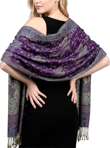 Vista 22 de Achillea Bufanda reversible de pashmina con estampado paisley – Chales y envolturas indios exóticos para vestidos de noche, festivales, todas