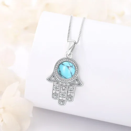 Vista 75 de Aniu Joyería de plata de ley 925 Hamsa de Fátima para mujer con circonita cúbica, viene con caja de regalo negra