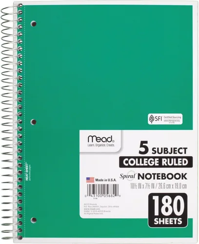 Vista 12 de Mead Cuaderno de espiral, 3 materias, papel rayado universitario, 120 hojas, 10-1/2 x 8 pulgadas, color seleccionado para ti, 1 unidad (05748)