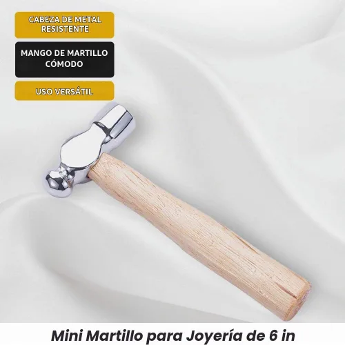 Vista 2 de BENECREAT Martillo de hierro para fabricación de joyas de 6 pulgadas de largo con mango de madera y bloque de banco de goma negra para fabricación