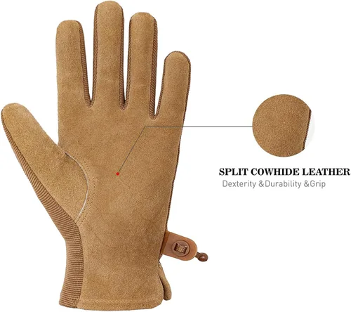 Vista 6 de HANDLANDY Paquete - 2 pares: guantes largos de jardinería para poda de rosas, guantes de trabajo de patio resistentes para mujer, color beige