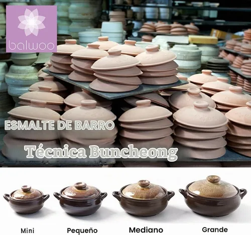 Vista 2 de Olla Coreana [Buncheong] Esmaltado en Loza Natural Ttukbaegi, Olla de Cerámica de Arcilla Natural, Olla de Loza Resistente al Calor, Tazón de Piedra