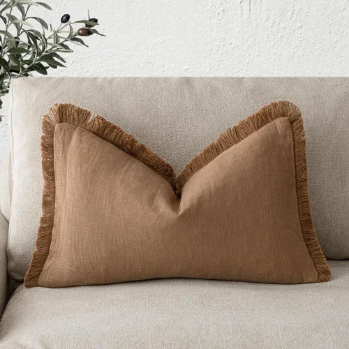 Vista 70 de Foindtower Fundas de almohada decorativas de lino con flecos, acogedora funda de cojín bohemia estilo farmhouse con borlas, funda de almohada