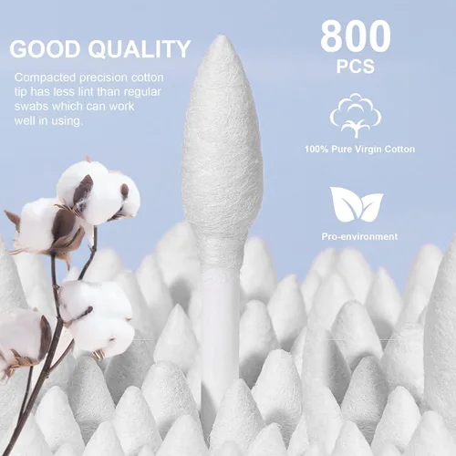 Vista 5 de Puntas de doble precisión, 800 hisopos de algodón con barra de papel, puntas de forma de doble punta para maquillaje, 4 paquetes, 200 piezas, 1