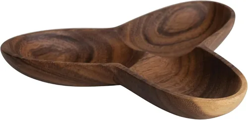 Vista 6 de Moderno cuenco de madera de acacia con 3 compartimentos, natural