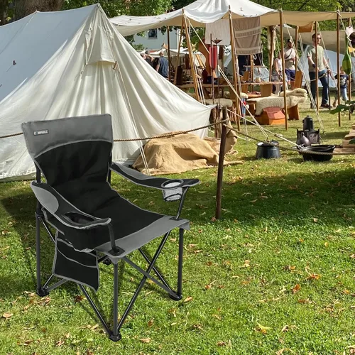 Vista 2 de Sillas de camping portátiles de gran tamaño, sillas plegables para exteriores con bolsillo y portavasos, bolsa de transporte para camping, portones
