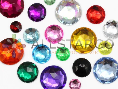 Vista 7 de Joyas de diamantes de imitación acrílicos redondos con parte trasera plana de 0.709 in, adornos de gemas de plástico para cosplay, disfraces