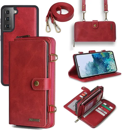 Vista 10 de Funda tipo cartera para iPhone 16 Pro Max con 8 tarjeteros, bloqueo RFID, piel sintética, función atril, abatible, correa de muñeca y correa