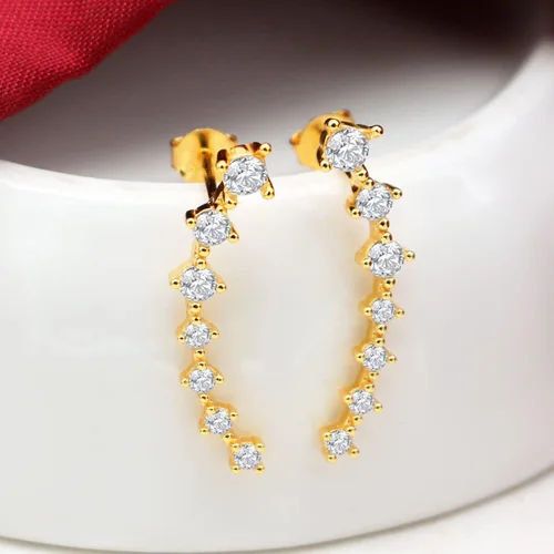 Vista 9 de Aretes de plata de ley 925 con circonitas cúbicas para mujer, aretes de tuerca de 7 estrellas de cristal, aretes de tuerca AAA con circonita cúbica