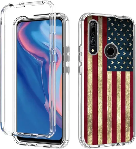 Vista 6 de Funda para Huawei Y9 Prime 2019/Honor 9X/P Smart Z con protector de pantalla de vidrio templado, bonito patrón de bandera transparente para Huawei