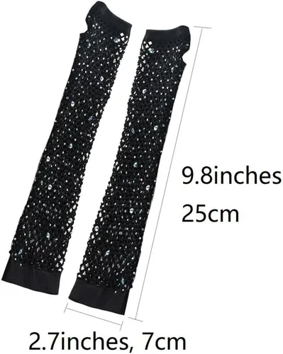 Vista 3 de JOMOCARE Guantes largos de red sin dedos para fiesta temática de los años 80 con diamantes de imitación, guantes de malla para mujeres y niñas