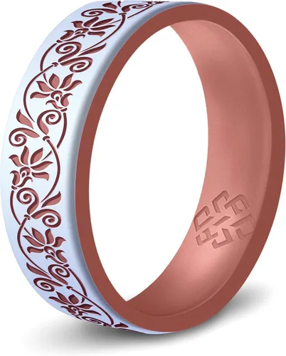 Vista 5 de Anillo de silicona Knot Theory en Filigrana, Floral, Corazones o Laurel - Banda de boda de silicona grabada de doble capa, para actividades