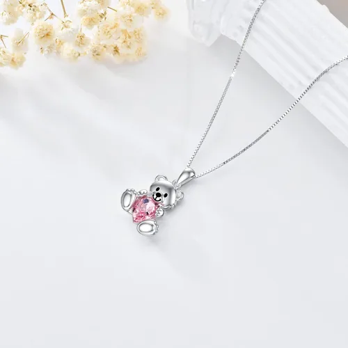 Vista 3 de Animal Crystal Necklace for Women Girls 925 Sterling Silver Teddy Bear Phoenix Panda Unicorn Animal Pendant Jewelry Gifts for Animal Lovers