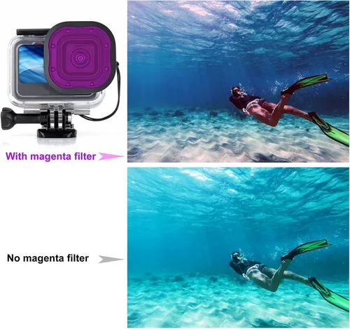 Vista 5 de Paquete de 4 filtros de buceo para carcasa protectora GoPro Hero13, apto para Hero 13, 12, 11, 10, 9, 8, carcasa oficial negra, filtros subacuáticos