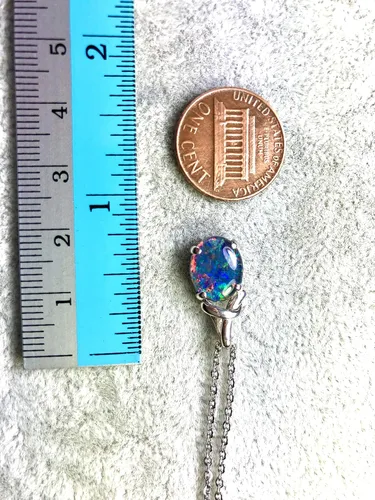 Vista 7 de Collar de ópalo de fuego australiano, 0.433 x 0.354 in, colgante de ópalo de trillizos australianos en plata de ley 925 chapada en oro para mujer