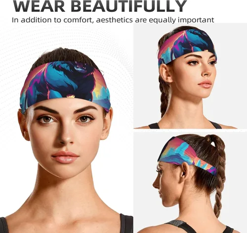 Vista 6 de Soft and Absorbent Headband for Red Basketball Workout - Ideal Hair Accessory for Yoga, Running, and More! Synthwave Sabertooth