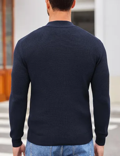 Vista 3 de COOFANDY Suéter de punto Henley para hombre, de manga larga, con botones, suéter casual