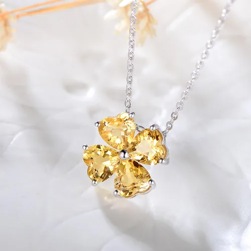 Vista 3 de Collar con colgante hecho a mano de plata de ley 925 con piedra natal colorida para mujer, trébol de cuatro hojas de la suerte, joyería de trébol
