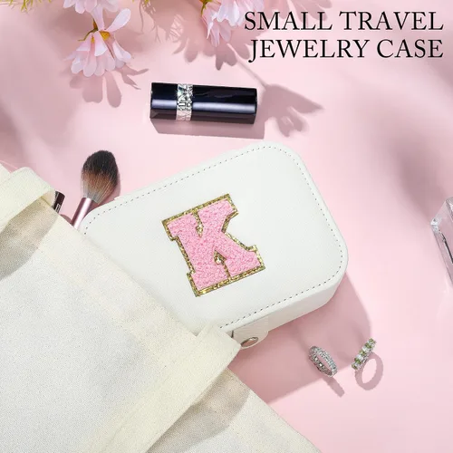 Vista 6 de Parima Joyero de viaje para mujeres y niñas, joyero con inicial W para adolescentes y niñas, caja de joyería mediana de viaje para mujer, joyero