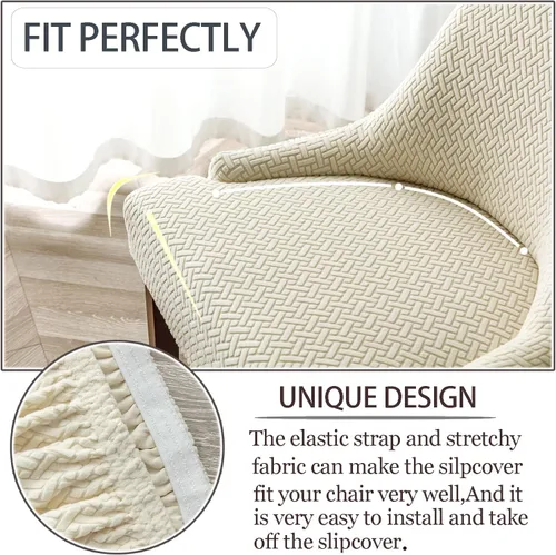 Vista 4 de Paquete de 2 fundas para silla lateral con respaldo de ala, fundas elásticas para sillas con respaldo geométrico rómbico, fundas para silla