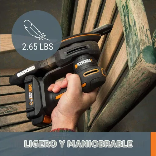 Vista 6 de Worx Lijadora de detalles inalámbrica WX822L Power Share de 20 V 12000 OPM; corner finger attachment; dust collection bag; light 1.8lb; accessory