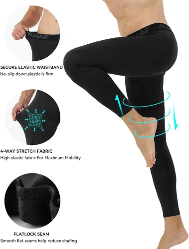 Vista 3 de Runhit Pantalones de compresión para hombre, mallas para correr, leggings de entrenamiento, pantalones atléticos de capa base para deportes, yoga