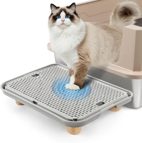 Vista 13 de Escalón para caja de arena, escalón para gatos, rampa, atrapador con función de filtro, fácil de limpiar, ideal para gatitos y gatos ancianos (negro)