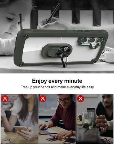 Vista 6 de Funda con soporte invisible para Samsung Galaxy A54 5G con protector de pantalla, 1 unidad y protector de lente de cámara, 2 piezas de parte trasera